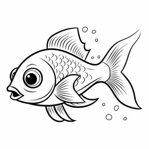 Black and White Cartoon Illustration of Cute Fish Animal Charact