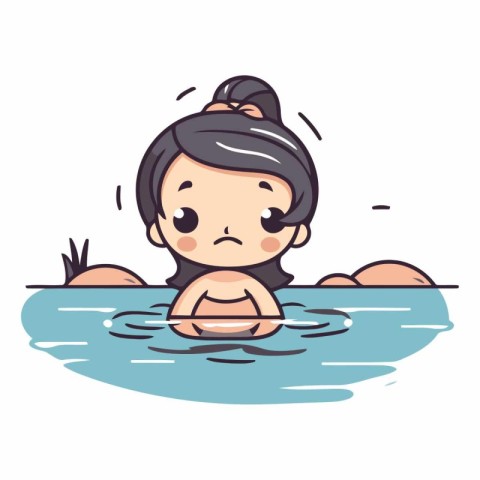 Illustration of a Cute Little Girl Relaxing in the Water