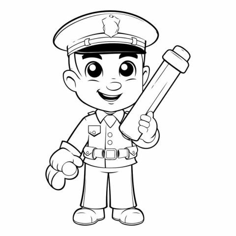 Illustration of a Little Policeman Cartoon Character Holding a P