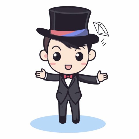 Gentleman Wearing Tuxedo and Hat Cartoon Vector Illustration