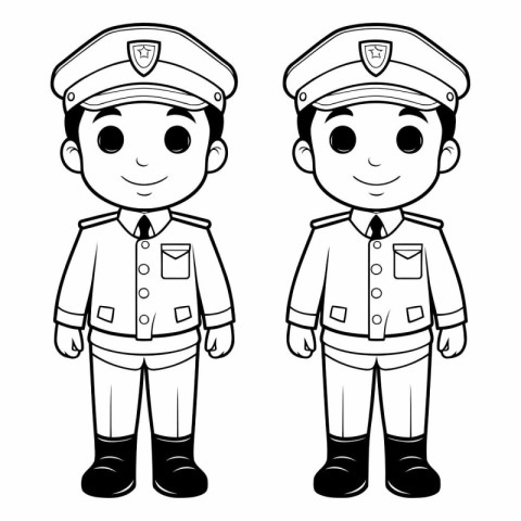 Illustration of a Little Police Officer and Policeman - Coloring