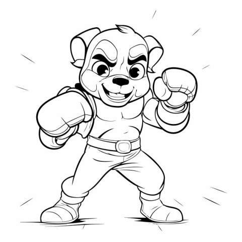 Cartoon illustration of a panda boxer with boxing gloves ready t