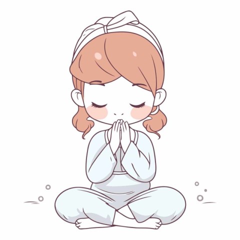 Illustration of a Cute Girl Praying with her Eyes Closed