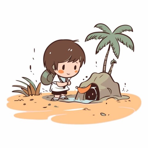 Boy playing in the beach. sketch for your design