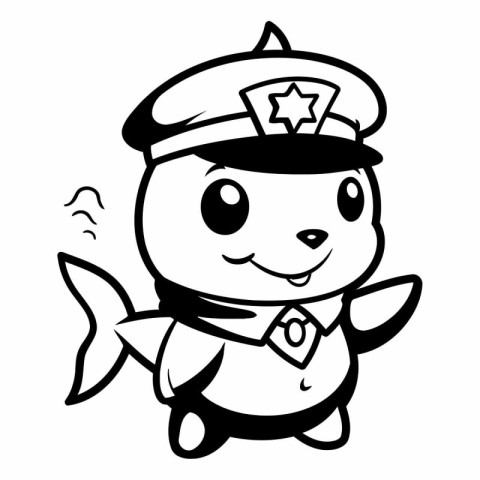 Illustration of a Cute Cartoon Fish Policeman Mascot Character