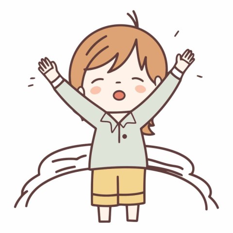 Illustration of a boy raising his hands up in the air.