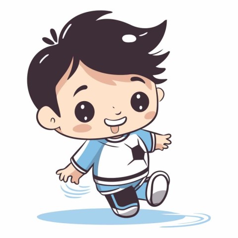 Cute little boy running and smiling. Vector clip art illustratio