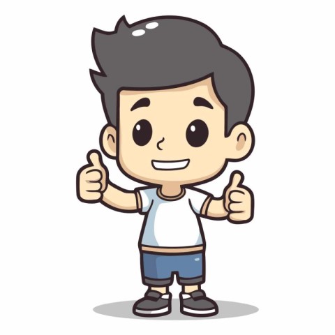 Thumbs up boy character cartoon style vector illustration isolat