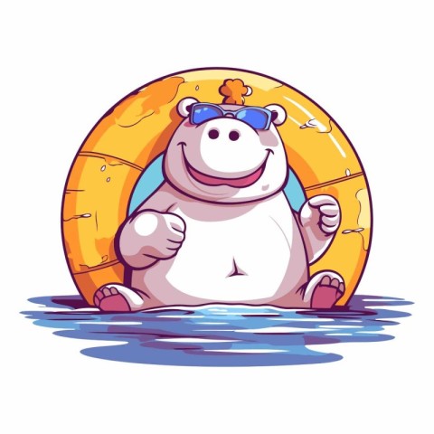 Cute cartoon hippo in a lifebuoy.