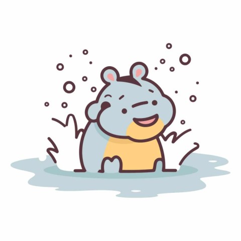 Cute hippopotamus character swimming in the water.