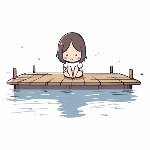 Illustration of a little girl on a jetty. Vector.