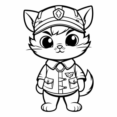 Black and White Cartoon Illustration of Cute Cat Sailor Characte