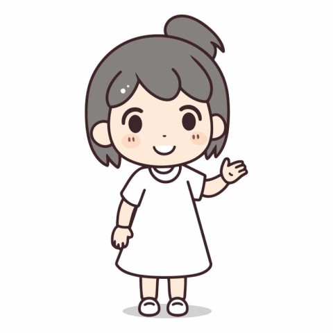 Cute Girl Waving Hand - Cartoon Vector IllustrationÃ¯Â»Â¿