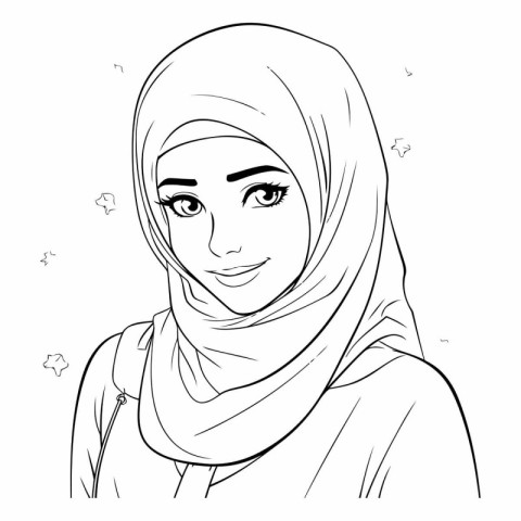 Beautiful muslim woman with hijab in sketch style.