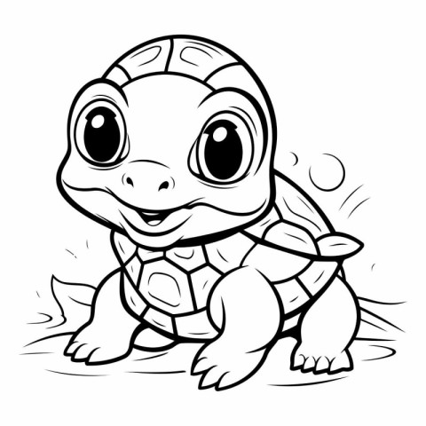 Black and White Cartoon Illustration of Funny Turtle Animal Char