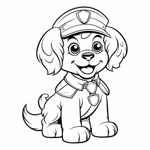 Black and White Cartoon Illustration of Cute Puppy Police Dog Co