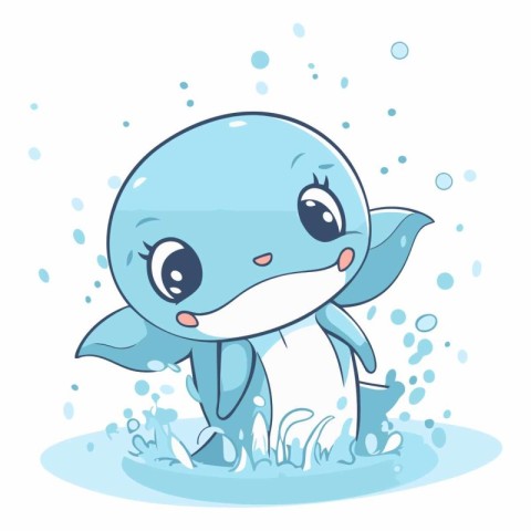 Cute little baby whale in water. Cartoon vector illustration iso