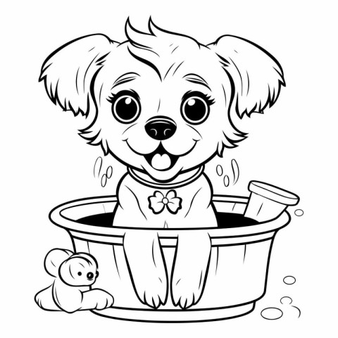 Black and White Cartoon Illustration of Cute Little Puppy Dog Ta