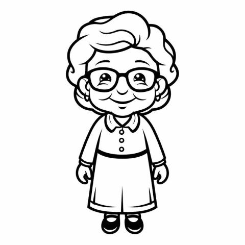 Black And White Cartoon Illustration of Cute Grandmother Charact