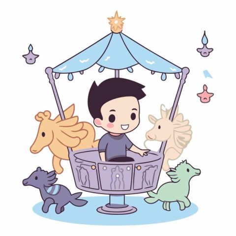 cute little boy playing in merry go round vector illustration gr