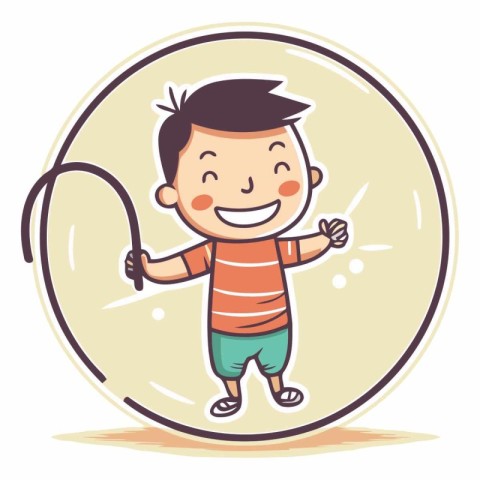 Illustration of a Little Boy Playing Jump Rope in a Circle