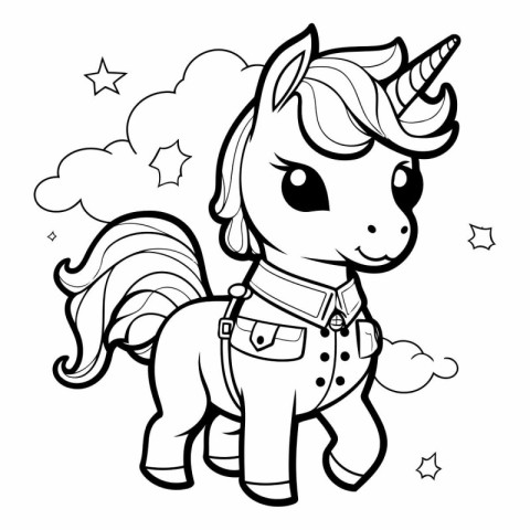 Black and White Cartoon Illustration of Cute Unicorn Fantasy Ani