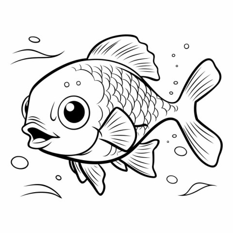 Black and White Cartoon Illustration of Cute Fish Animal Charact