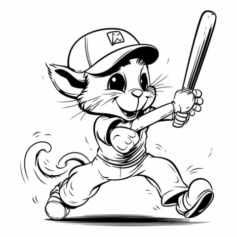 Cat Baseball Player Mascot ready for vinyl cutting.