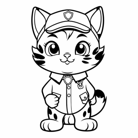 Black and White Cartoon Illustration of Cute Cat Sailor Characte