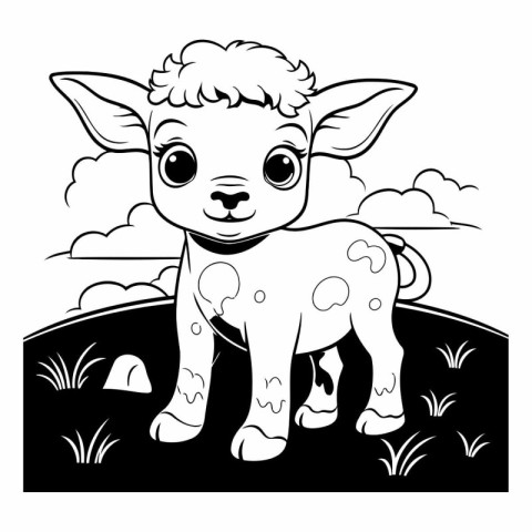 Black and White Cartoon Illustration of Cute Sheep Animal Charac