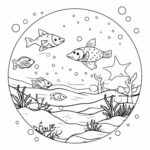 Coloring book for children. Underwater world.