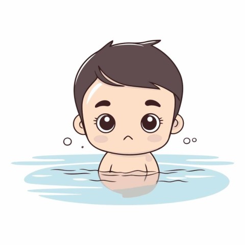 Cute baby boy swimming in water of a little boy swimming in a po