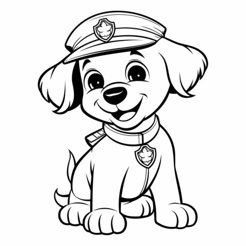 Black and White Cartoon Illustration of Cute Puppy Police Dog fo