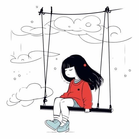 Little girl swinging on a swing in the park.