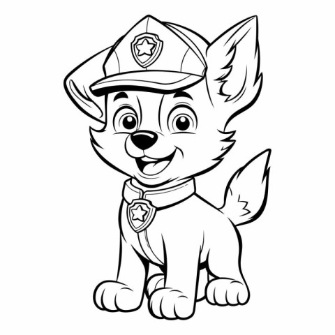 Cute Cartoon Police Dog - Coloring Book - Vector Illustration