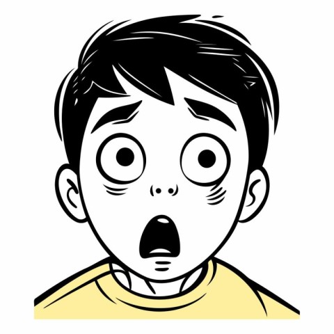 Surprised boy with open mouth. black and white vector illustrati