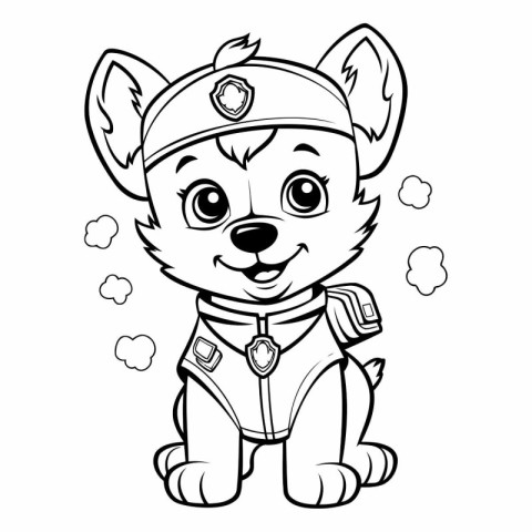 Black and White Cartoon Illustration of Cute Puppy Sailor Animal