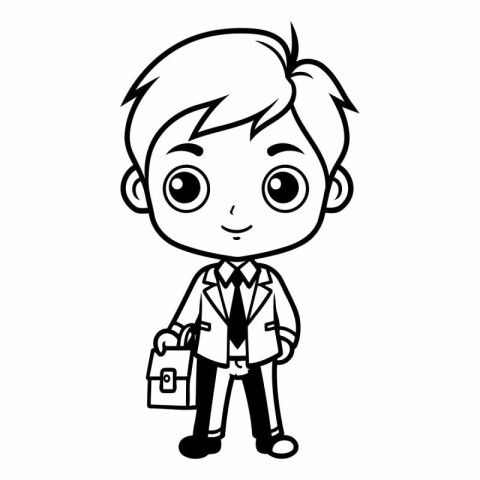 Black and White Cartoon Illustration of School Boy Student Chara