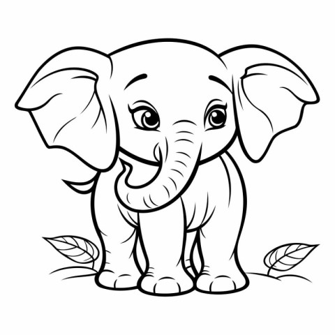 Coloring Page Outline Of Cartoon Elephant - Vector Illustration.