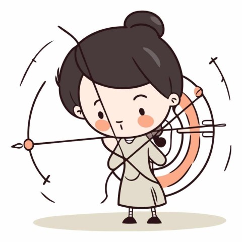 Cartoon businesswoman aiming with bow and arrow.