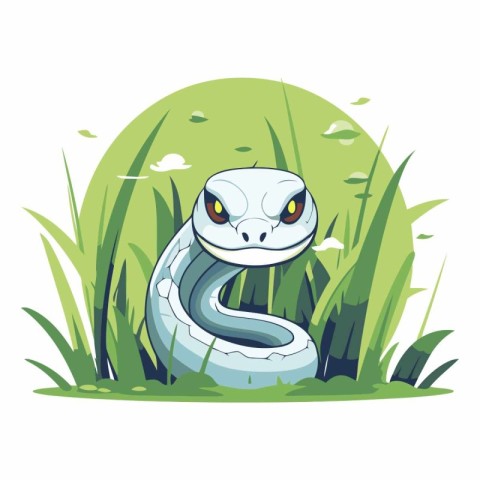 Cute cartoon snake in the grass isolated on white background.