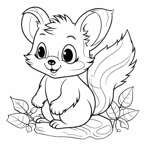 Coloring book for adult and older children. Cute squirrel sittin