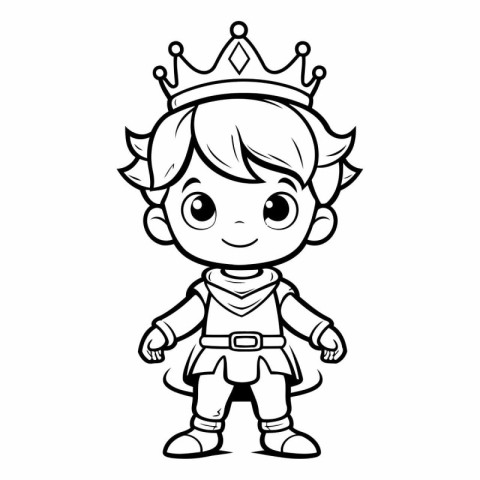 Cartoon prince boy with crown isolated on white background.