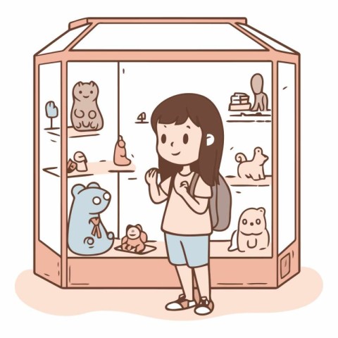 Illustration of a Girl Looking at Animals in an Aquarium Box