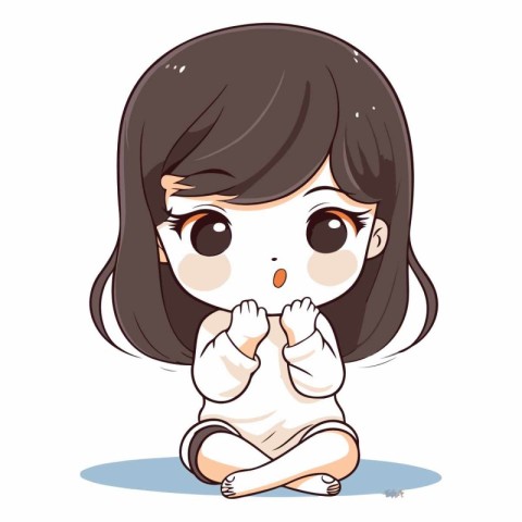 Illustration of a Cute Little Girl Sitting on the Floor and Pray