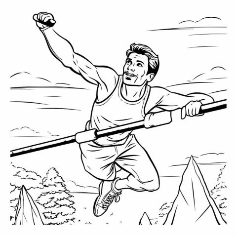 Cartoon Illustration of Rock Climber or Rope Skating