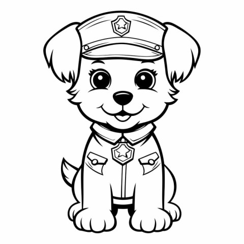 Black and White Cartoon Illustration of Cute Puppy Police Dog Co