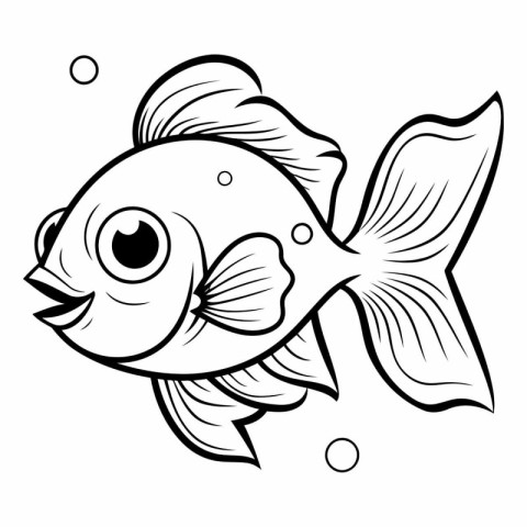 Black and White Cartoon Illustration of Cute Fish Animal Charact