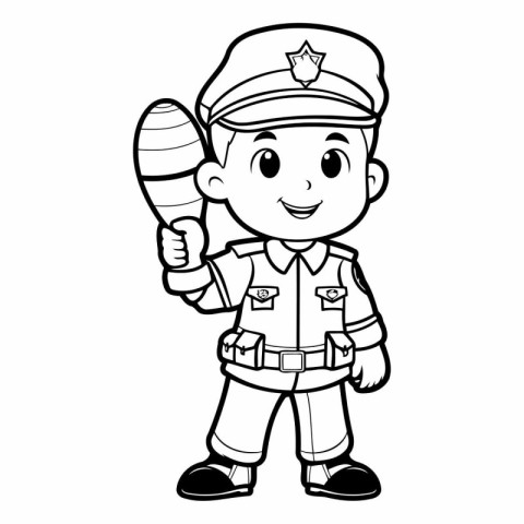 Coloring book for children - Baby Police Officer with a maracas