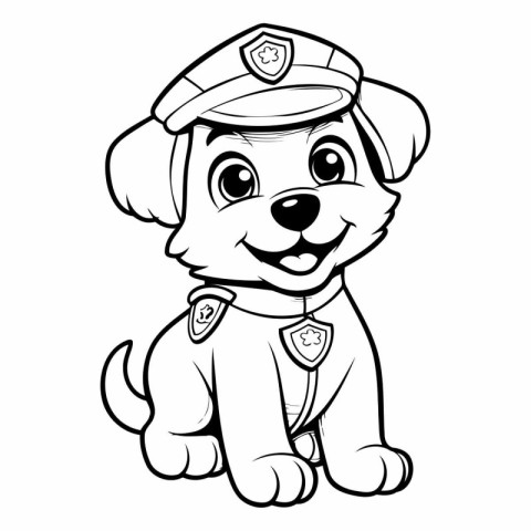 Black and White Cartoon Illustration of Cute Puppy Police Dog Co